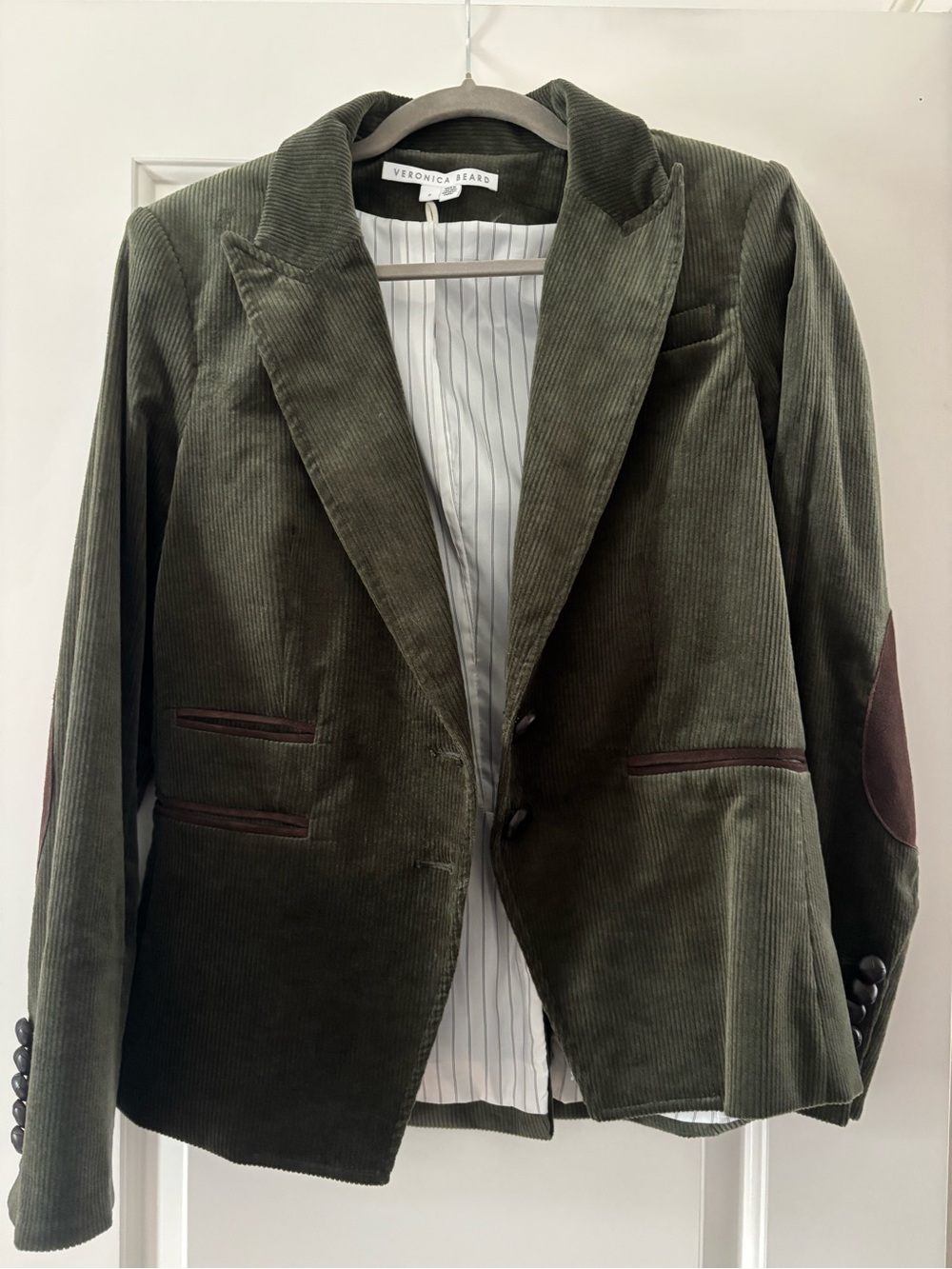 Veronica Beard Olive Green Corduroy Blazer with Elbow Patches